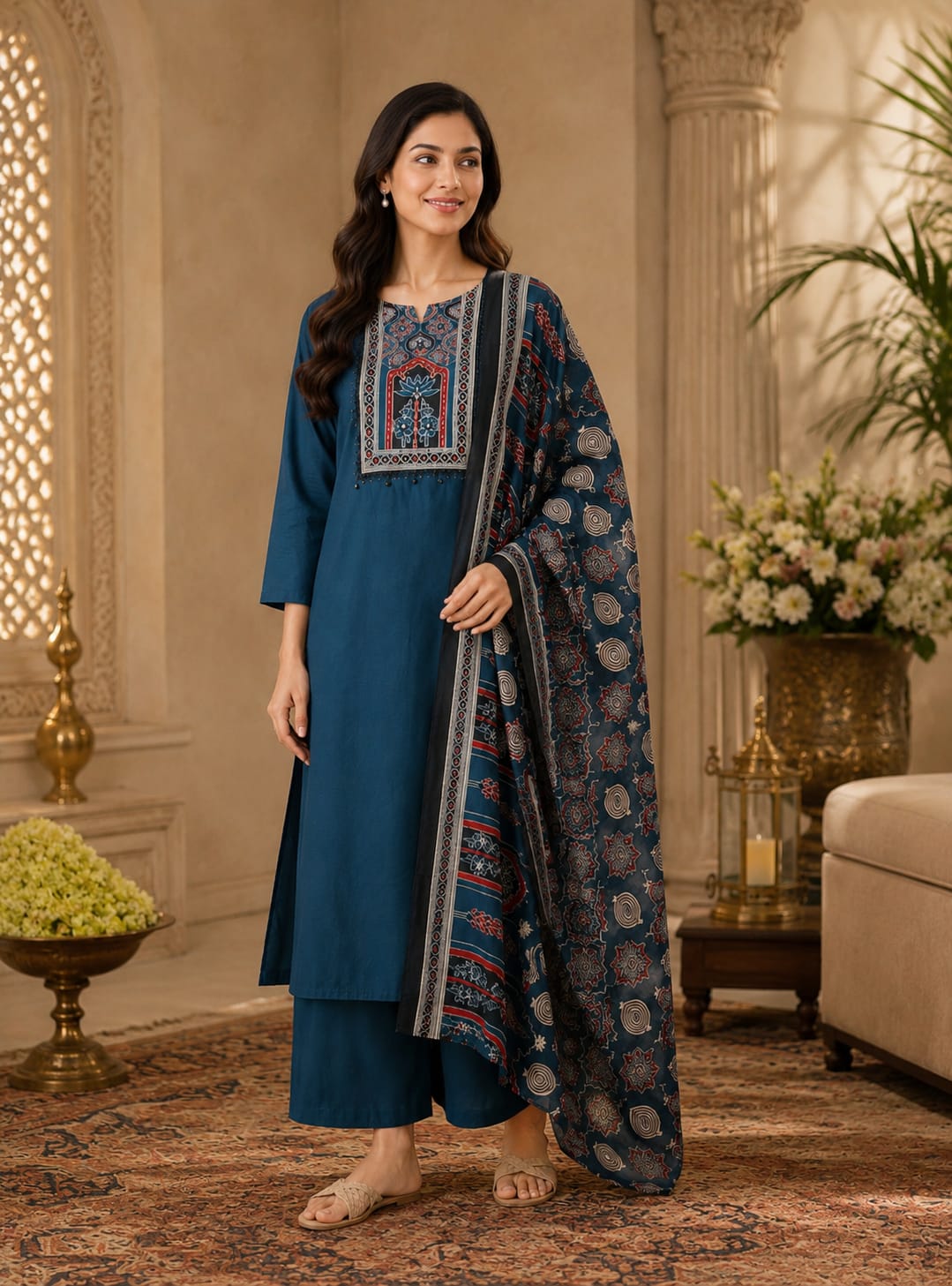 Dabu Cotton Ajrakh Patch 3pc Set
