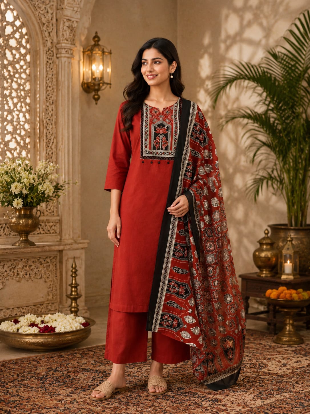 Dabu Cotton Ajrakh Patch 3pc Set