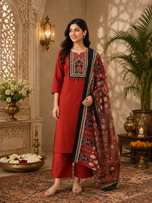 Dabu Cotton Ajrakh Patch 3pc Set