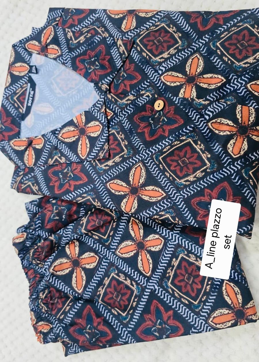 Zorra Rayon Digital Print Aline Top&Plazzo Cord set